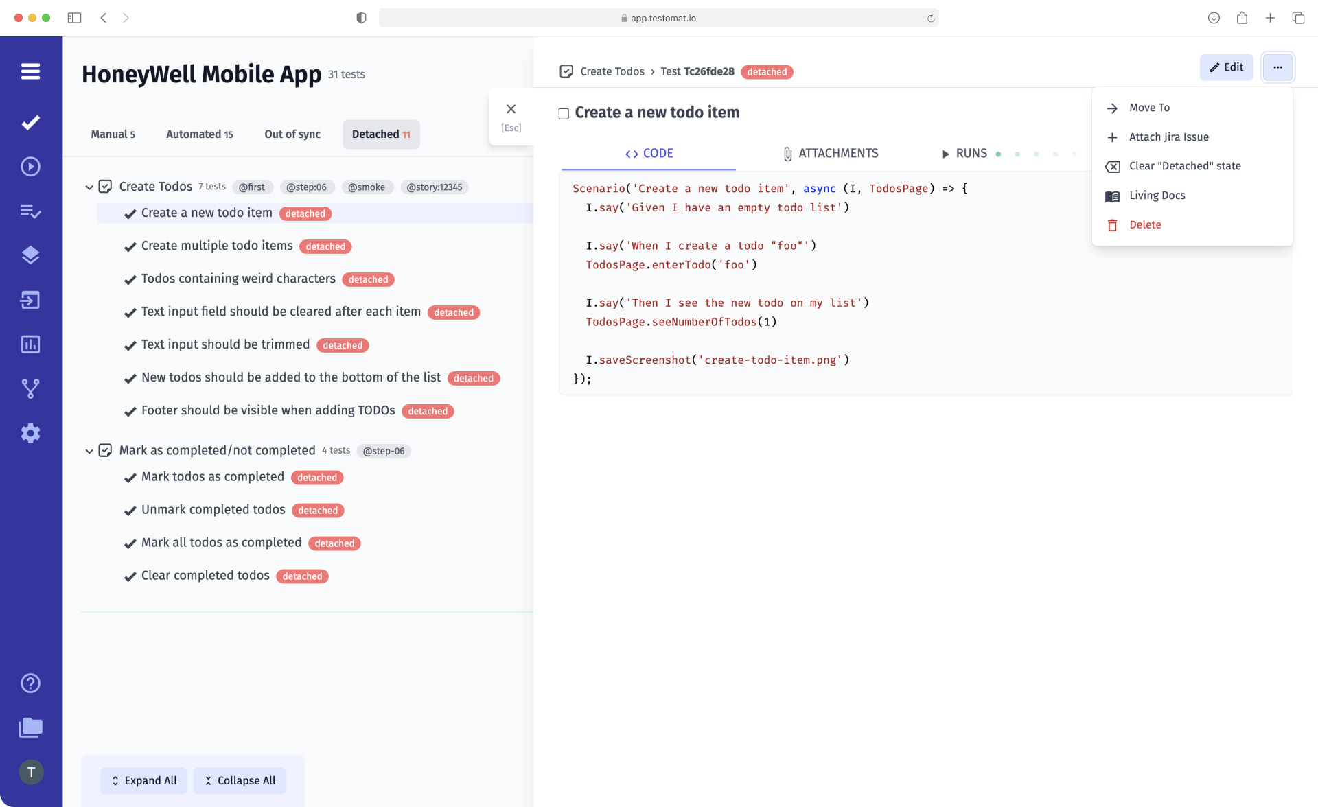 Test Management Checking detached status