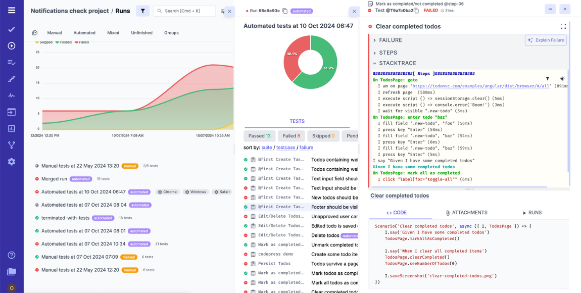 AI Explain Error Feature test management