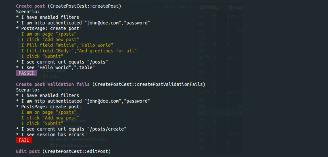 Run Result of our Codeception framework testing Magento App screenshot