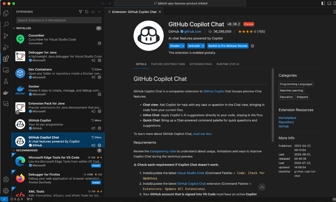 Copilot Extension in VS StudioCode screenshot