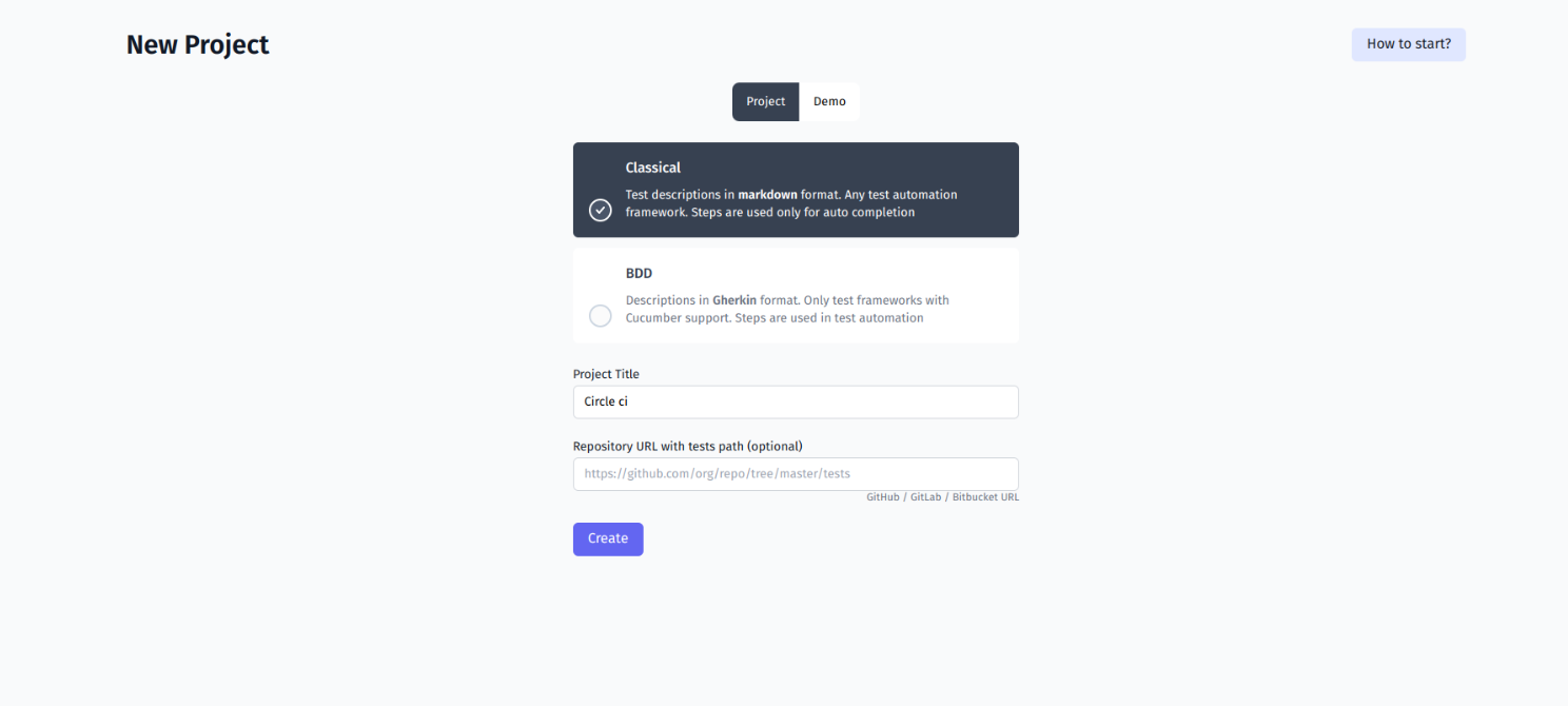 Start a Project and create Test cases