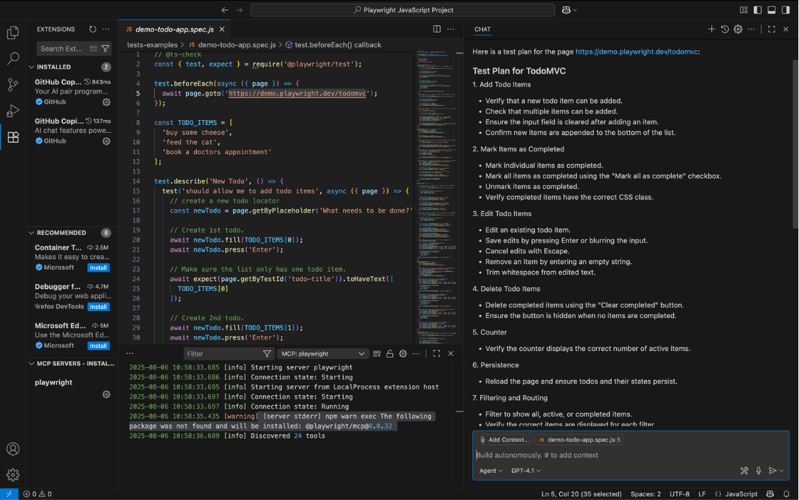 Test Plan Playwright Copilot