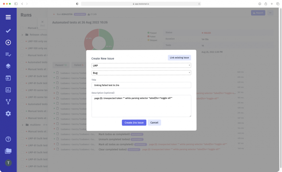 Defects creation from UI