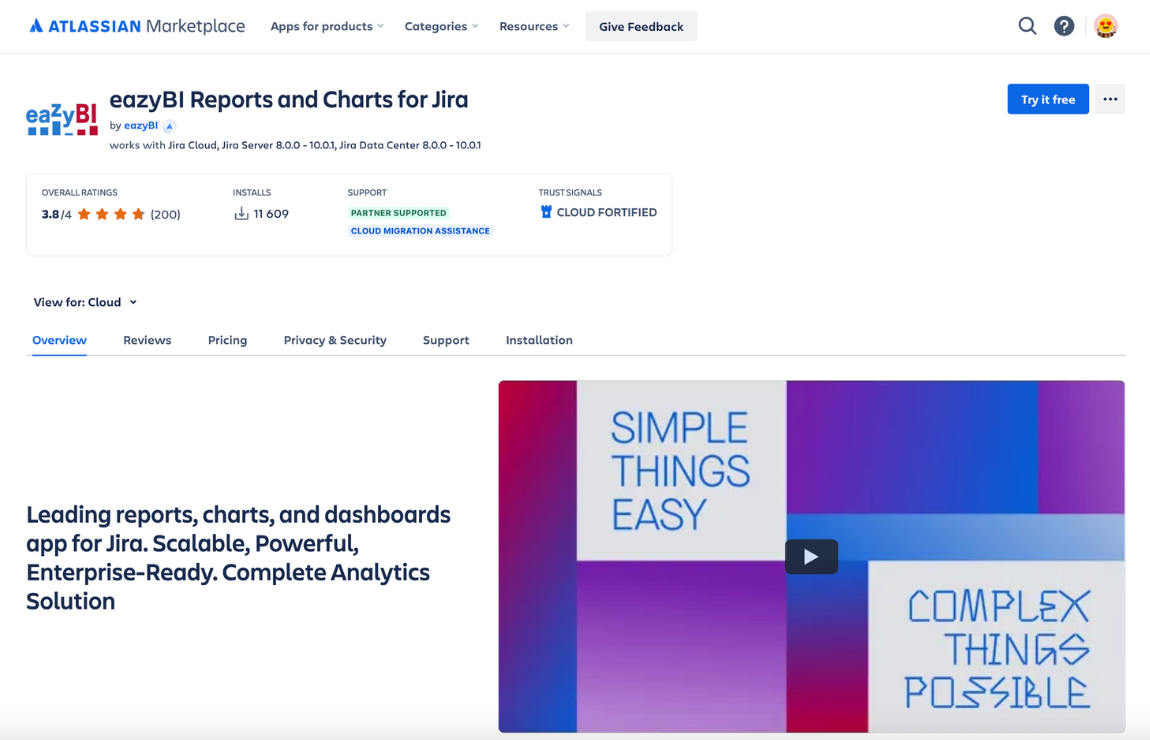 eazyBI Reports and Charts for Jira interface website
