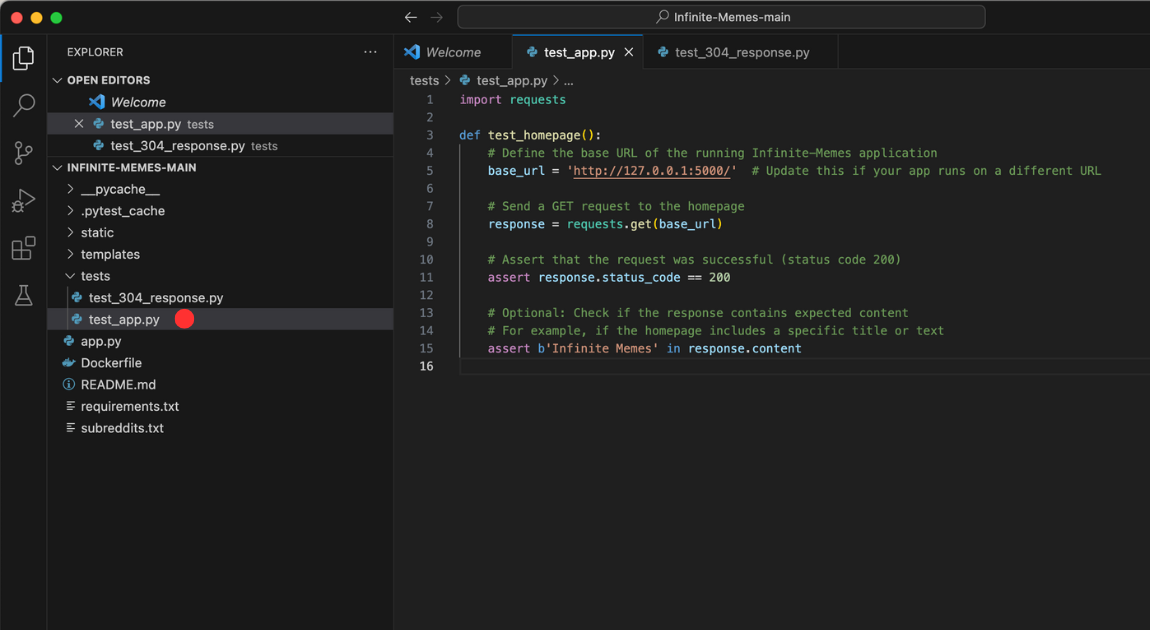 Automation testing Flask application code example