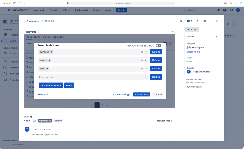 Multi-environment Manual Execution In Jira