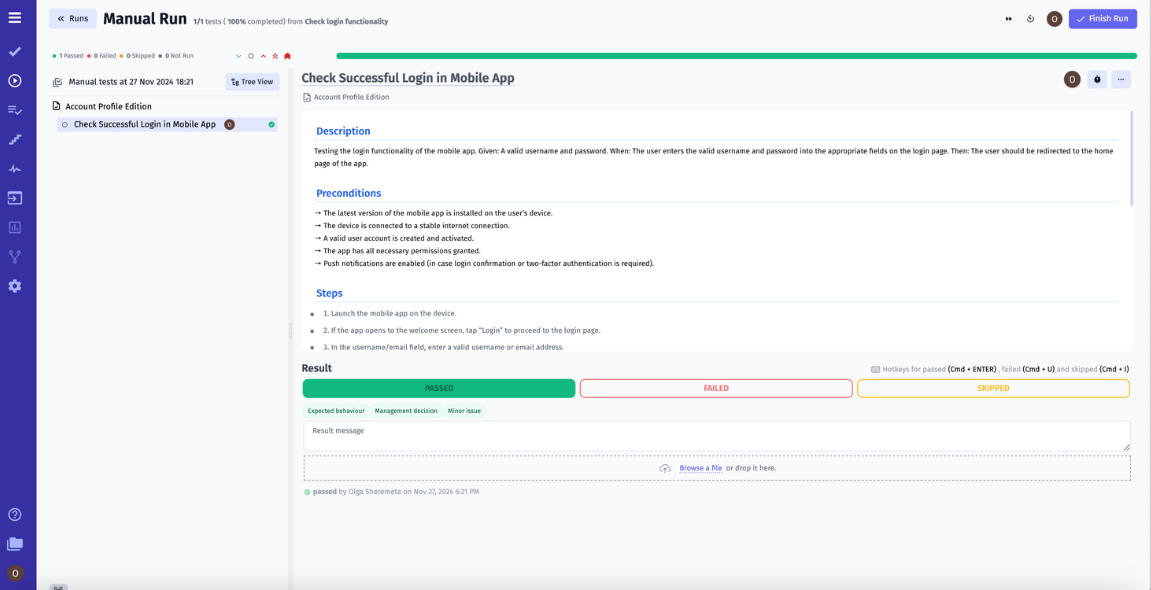 The Function of Fixing the Test Result in TMS