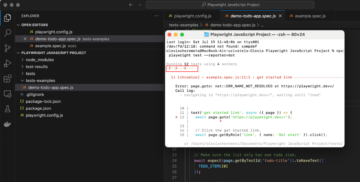 Playwright Dot reporter example