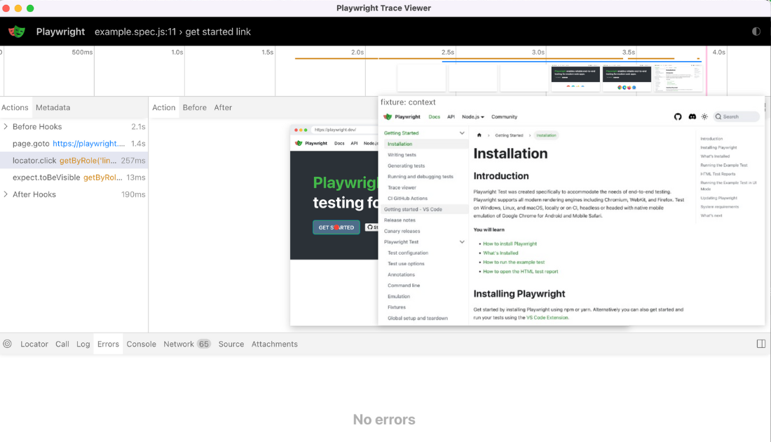 Screenshot of Playwright Trace Viewer,