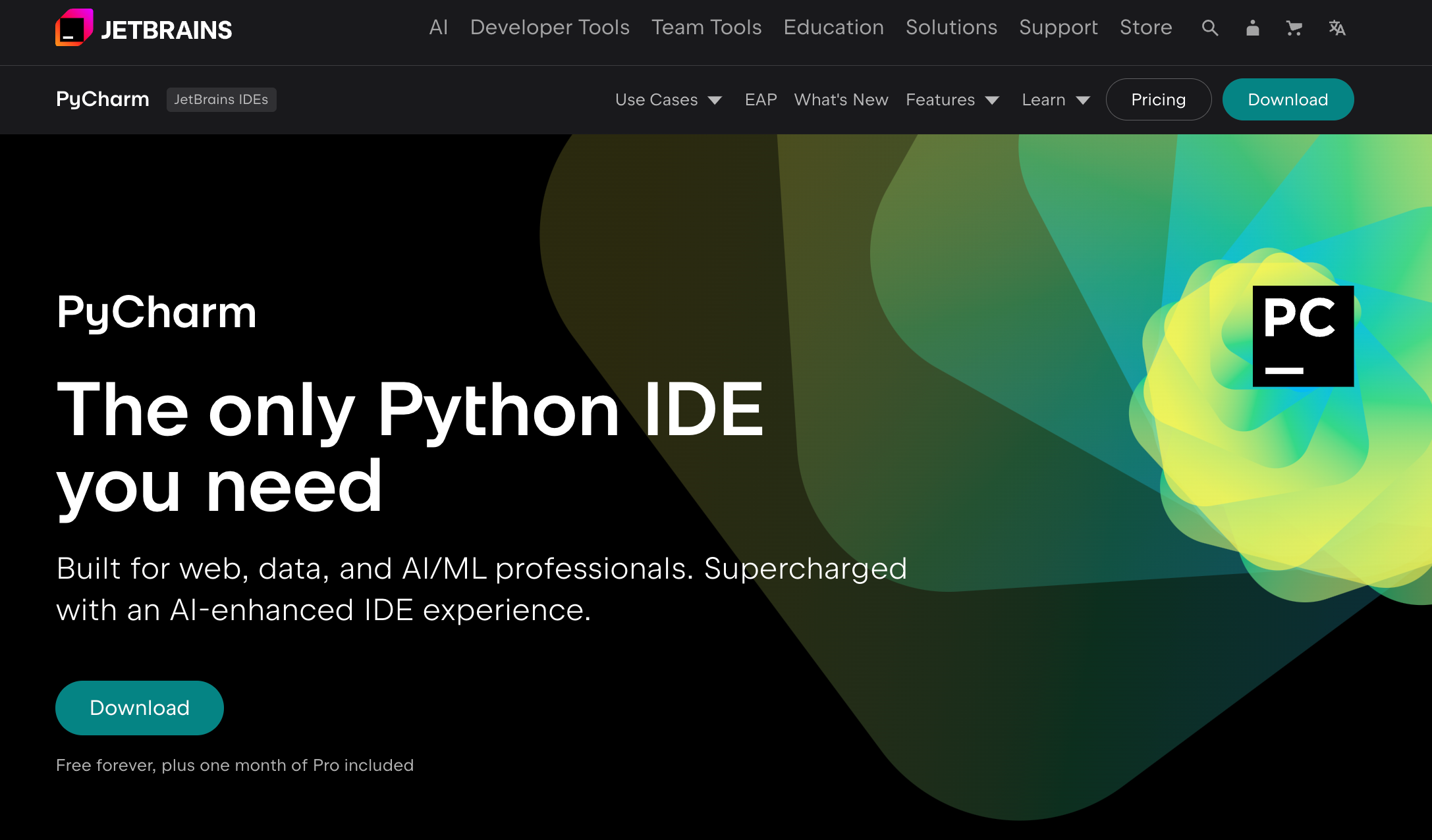 JetBrains website for downloading PyCharm