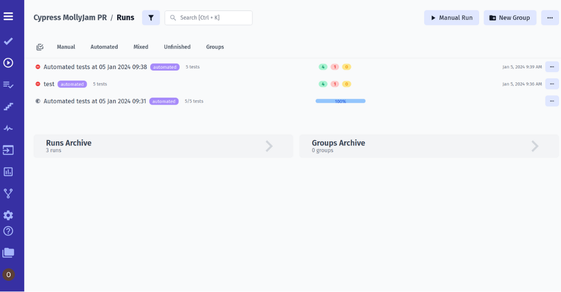 Simple Visual representation of Cypress test results in execution