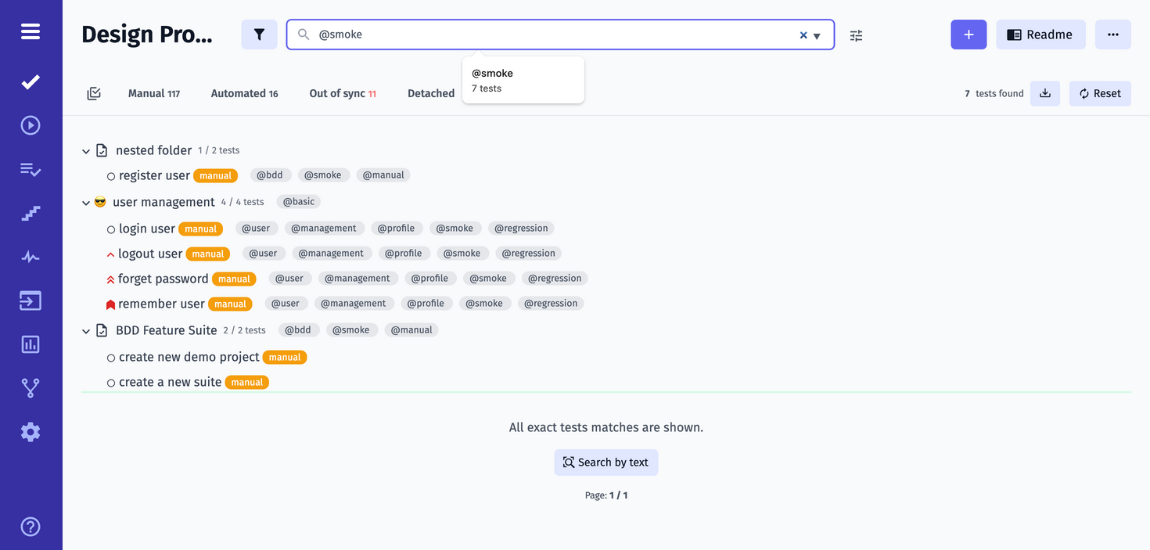 Smoke Test sets in TCMS with @tag feature