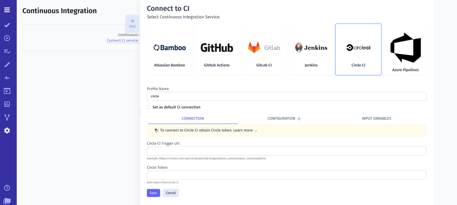 choose CircleCI and fill in the needed settings