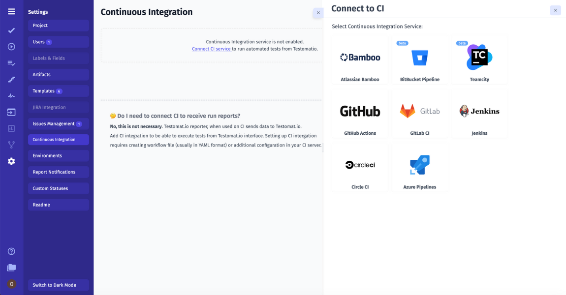 CI\CD integrations to run automated tests