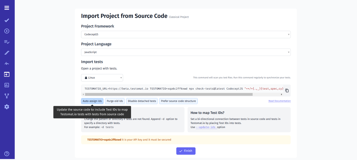 Testomat.io import sourse code ids
