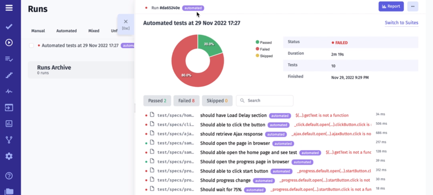 test management dashboard