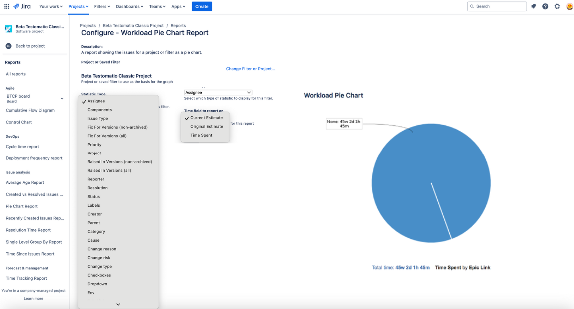 Workload Pie Chart Report exemple of custom Jira report